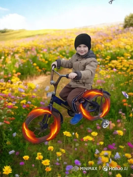 Boy Rides Magical Bicycle Through Enchanted Meadow – AI Generated Video | Hailuo AI