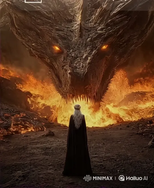 Hero Faces Fiery Dragon in Mysterious Inferno – AI Generated Video | Hailuo AI