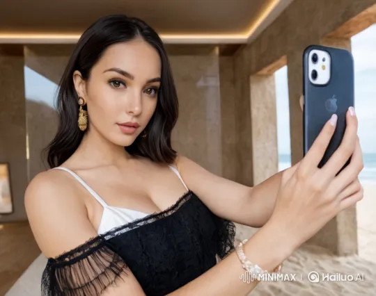 Luxurious Selfie: Woman in Chic Beachside Setting – AI Generated Video | Hailuo AI