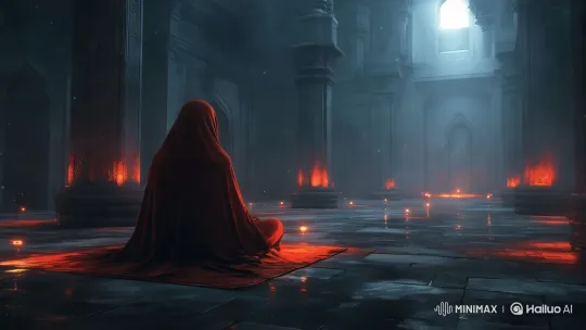 Mysterious Figure in Grand Hall with Ethereal Atmosphere – AI Generated Video | Hailuo AI