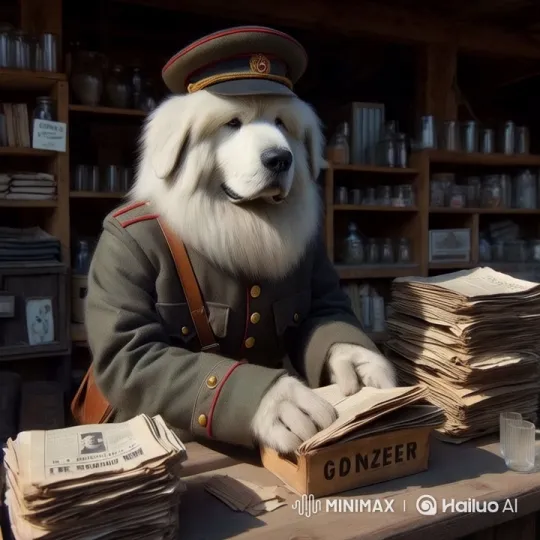White Dog in Military Uniform Sorts Mail in Aesthetic Post Office – AI Generated Video | Hailuo AI