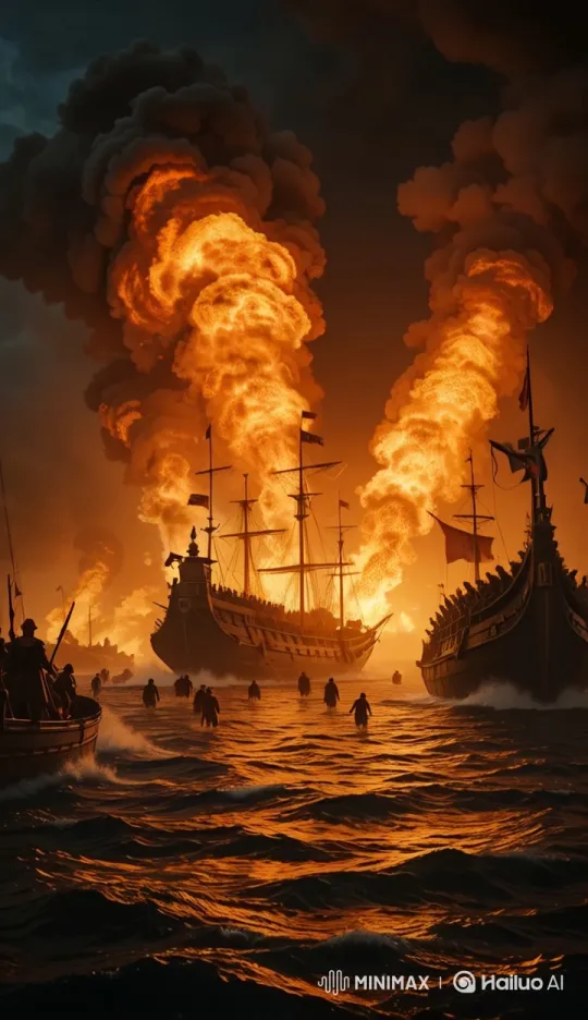 Byzantine Navy Engages in Fierce Night Battle with Greek Fire – AI Generated Video | Hailuo AI