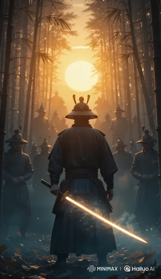 Mystical Samurai Guarded by Ancestral Spirits at Sunrise – AI Generated Video | Hailuo AI