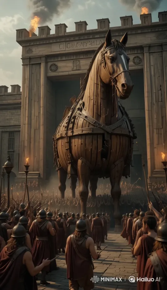 The Wooden Trojan Horse Enters Troy Amidst Ancient Celebration and Anticipation – AI Generated Video | Hailuo AI