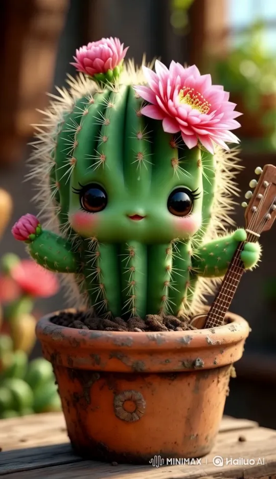 Cute Cactus with Guitar Charms in High Aesthetic Video – AI Generated Video | Hailuo AI
