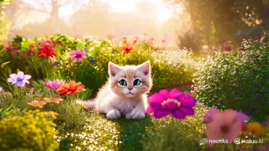 Cuteness Unveiled: Kitten's Playful Morning in a Serene Garden – AI Generated Video | Hailuo AI
