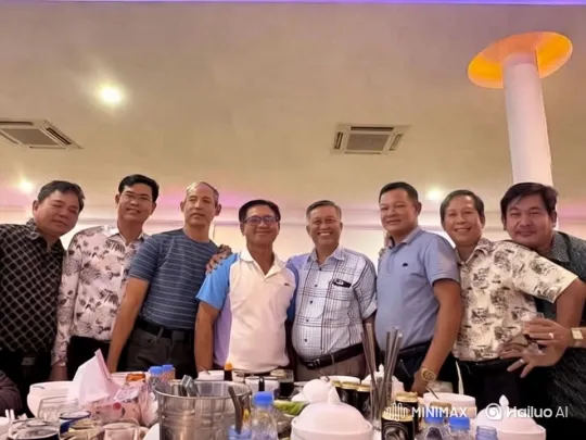 Seven Men Celebrate in Modern Dining Area – AI Generated Video | Hailuo AI