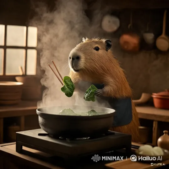 Capybara Chef Prepares Meal in Cozy Kitchen – AI Generated Video | Hailuo AI