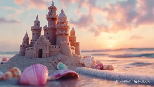 Sunset Sandcastle: A Beachside Masterpiece – AI Generated Video | Hailuo AI