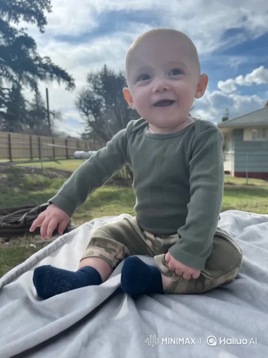 Baby's Joyful Play in Serene Backyard – AI Generated Video | Hailuo AI
