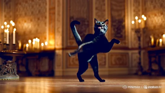 Black Cat Dances Gracefully in Vintage Setting – AI Generated Video | Hailuo AI