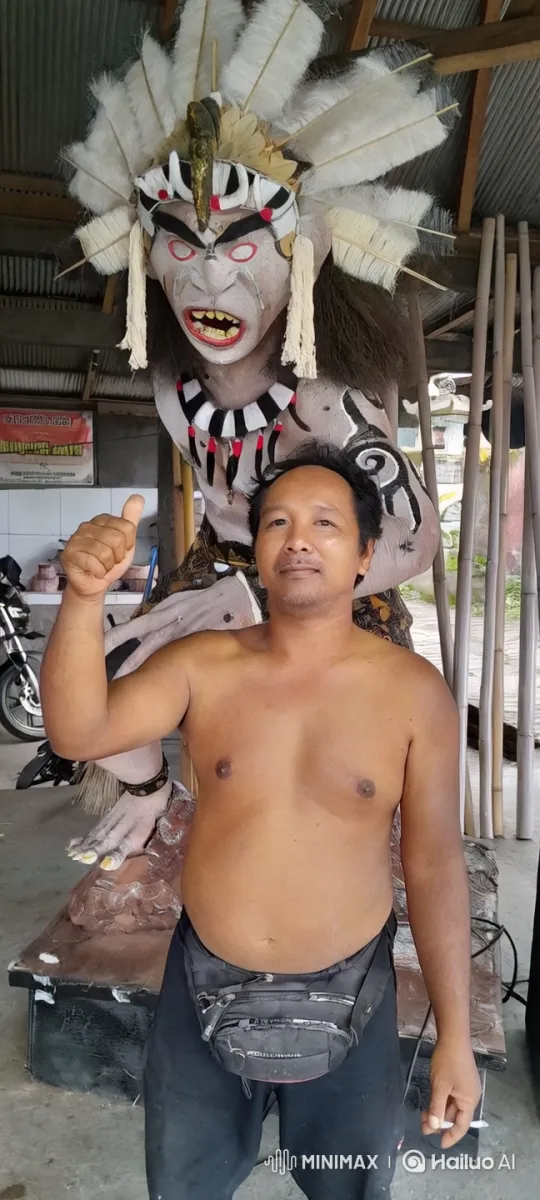 Man Embraced by Moving Ogoh-Ogoh Statue – AI Generated Video | Hailuo AI