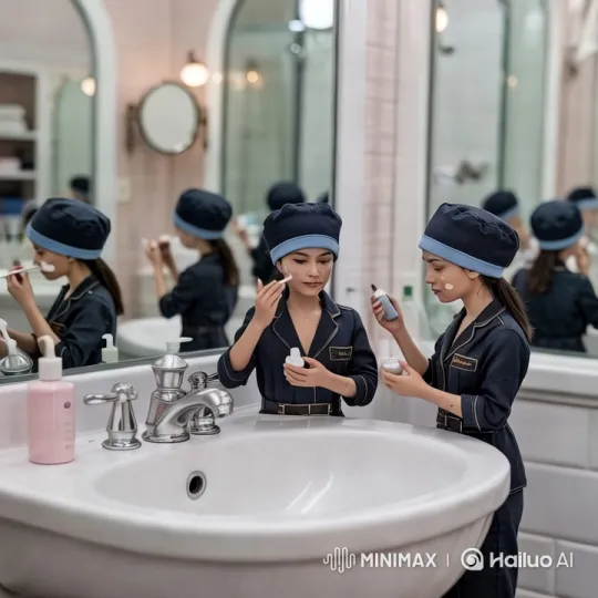Elegant Women's Skincare Routine in Luxurious Bathroom – AI Generated Video | Hailuo AI