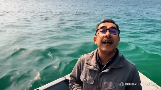 Man Sings Melodiously on Boat as Fish Leap to His Tune – AI Generated Video | Hailuo AI