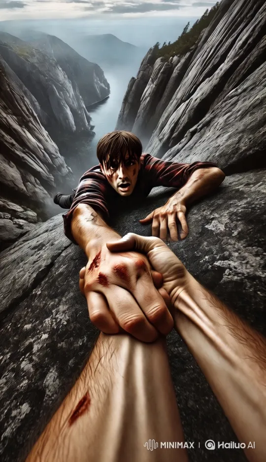 Dramatic Cliffside Rescue Amidst Majestic Landscape – AI Generated Video | Hailuo AI