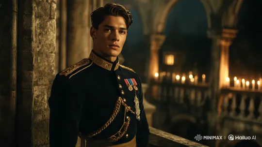 Regal Military Figure in Majestic Stone Wall Setting – AI Generated Video | Hailuo AI