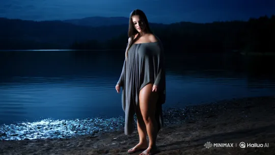 Athletic Beauty in Tranquil Moonlit Landscape – AI Generated Video | Hailuo AI