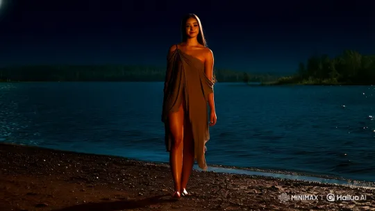 Seductive Grace at the Moonlit Lakeside – AI Generated Video | Hailuo AI