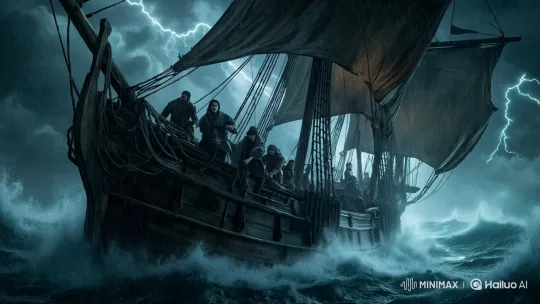Dramatic Sailing Ship Braving Stormy Seas – AI Generated Video | Hailuo AI