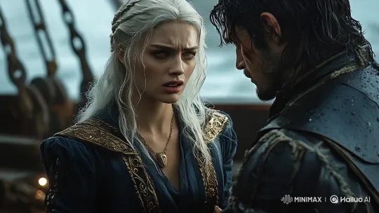 Medieval Conflict: Woman Pushes Enraged Man – AI Generated Video | Hailuo AI