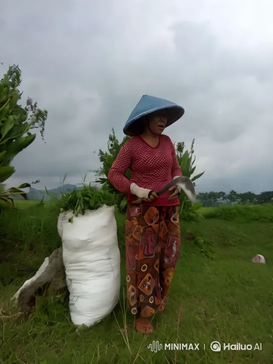 Woman Harvesting Vegetation in Lush Field – AI Generated Video | Hailuo AI