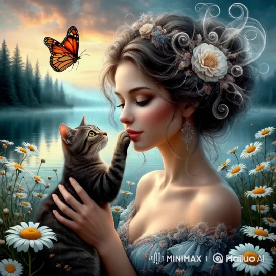 Harmonious Interplay: Cat, Butterfly, and Serene Lake – AI Generated Video | Hailuo AI