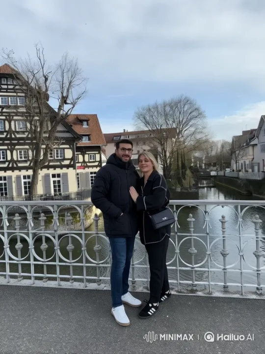 Couple Embraces, Strolls on Scenic Winter Bridge – AI Generated Video | Hailuo AI