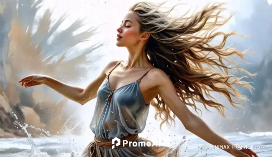 Graceful Dance: Captivating Performance in Water Setting – AI Generated Video | Hailuo AI