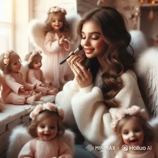 Serene Beauty: Artist with Angelic Dolls in Cozy Setting – AI Generated Video | Hailuo AI