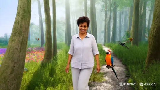 Woman Embraces Panda in Enchanting Forest Scene – AI Generated Video | Hailuo AI