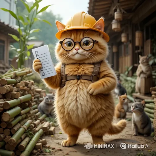 Chubby Cat Selects Bamboo for Animal Homes – AI Generated Video | Hailuo AI
