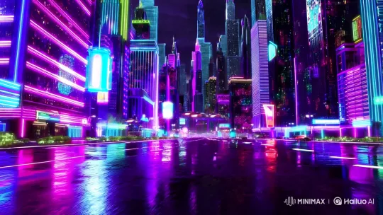 Neon-Lit Futuristic Cityscape with Dynamic Holograms – AI Generated Video | Hailuo AI