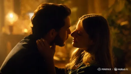 Intimate Kissing Scene in Artistically Lit Room – AI Generated Video | Hailuo AI