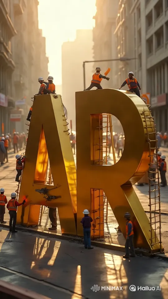 Tiny Workers Craft Giant Golden Letters in Bustling City – AI Generated Video | Hailuo AI