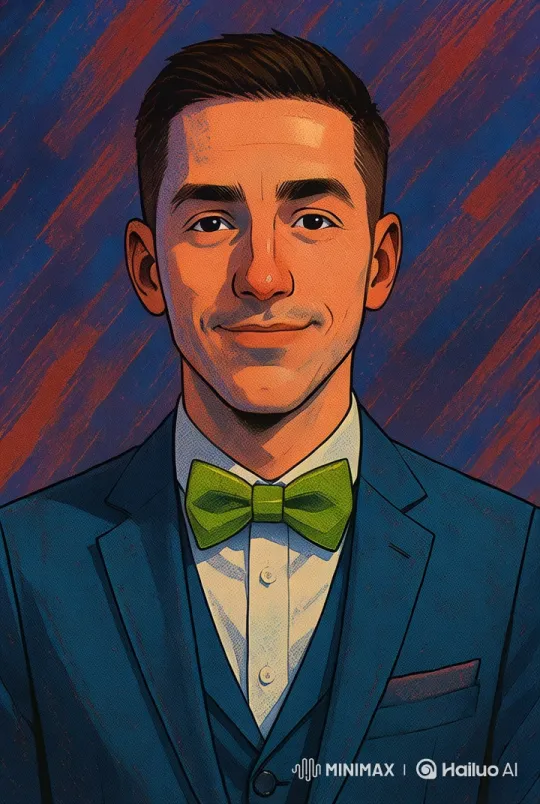 Live2D Animated Man in Blue Suit Discusses Naturally – AI Generated Video | Hailuo AI