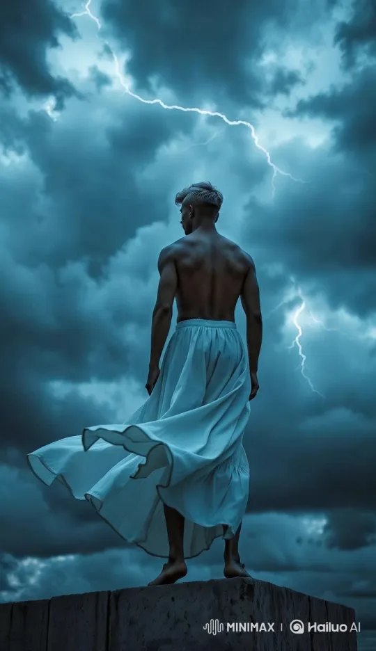 Dramatic Man Faces Storm on Concrete Platform – AI Generated Video | Hailuo AI