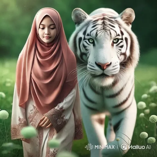 Woman and White Tiger in Serene Harmony – AI Generated Video | Hailuo AI