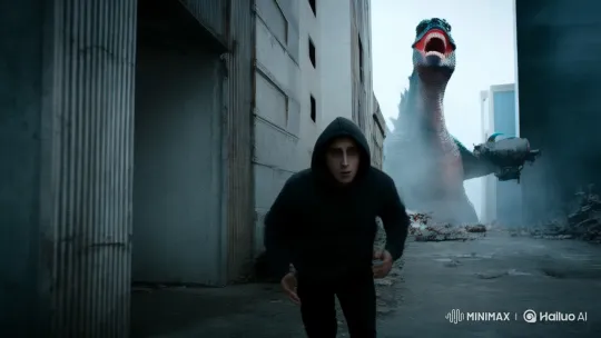 Man Flees Godzilla Through Destroyed City – AI Generated Video | Hailuo AI
