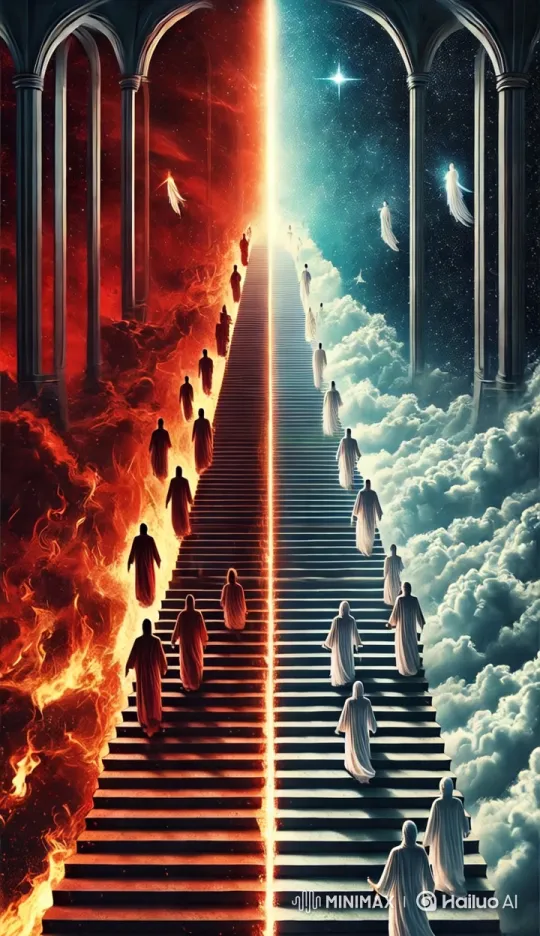 Staircase of Contrasts: Ascending Through Fire and Clouds – AI Generated Video | Hailuo AI