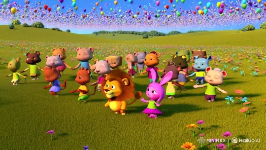 Animals Celebrate in Colorful Field with Joyful Dance – AI Generated Video | Hailuo AI