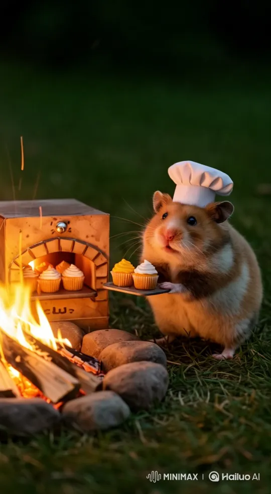 Hamster Chef Bakes Cupcakes in Enchanted Garden – AI Generated Video | Hailuo AI