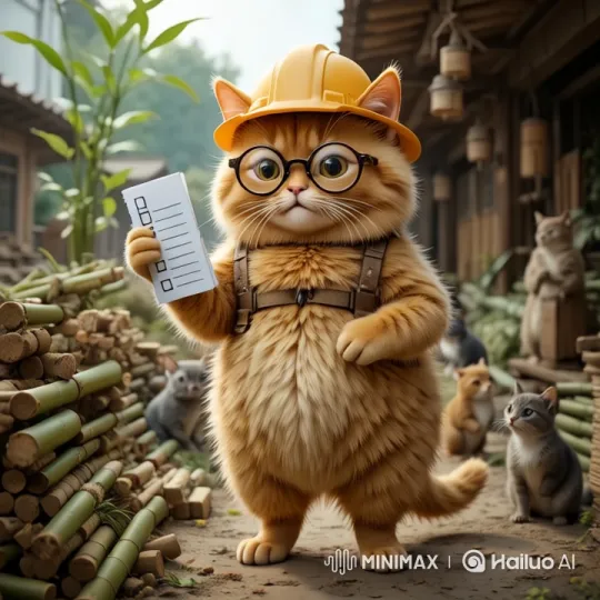 Chubby Cat in Glasses Selects Bamboo for Animal Homes – AI Generated Video | Hailuo AI