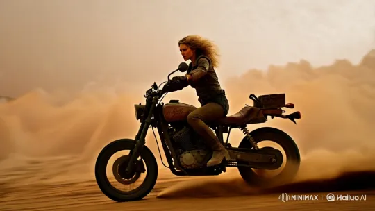 Mad Max-Inspired Woman Races Through Borderlands Storm – AI Generated Video | Hailuo AI