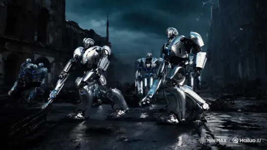 Futuristic Robots in Abandoned Cityscape Panorama – AI Generated Video | Hailuo AI
