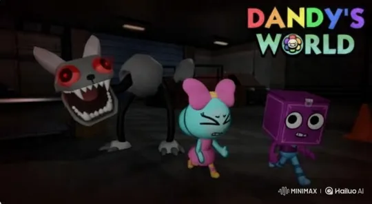 Dandy's World: Intense Chase in Industrial Setting – AI Generated Video | Hailuo AI