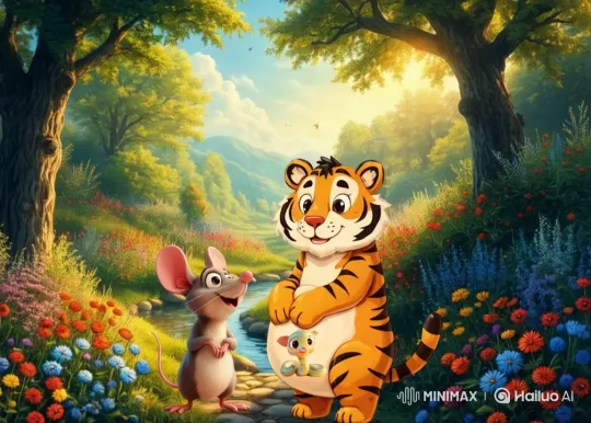 Cheerful Tiger and Mouse in Enchanted Forest – AI Generated Video | Hailuo AI