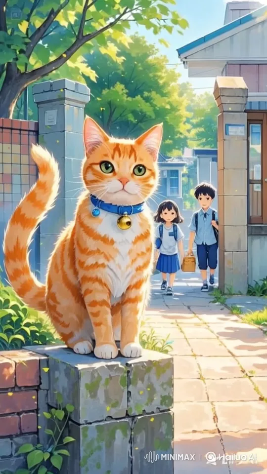 Orange Tabby Cat Watches Siblings Depart in Autumn Scene – AI Generated Video | Hailuo AI
