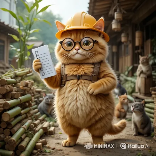 Chubby Cat in Glasses Selects Bamboo for Animal Homes – AI Generated Video | Hailuo AI