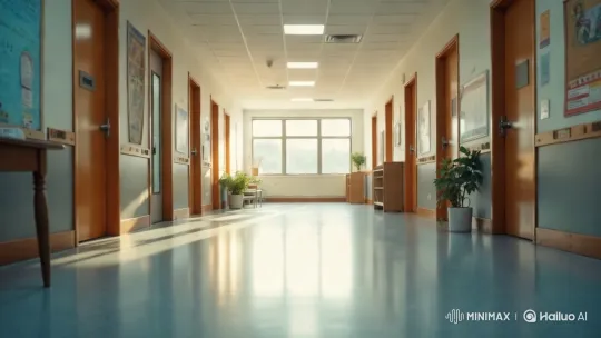 Serene School Corridor: Clean, Bright, and Tranquil Atmosphere – AI Generated Video | Hailuo AI