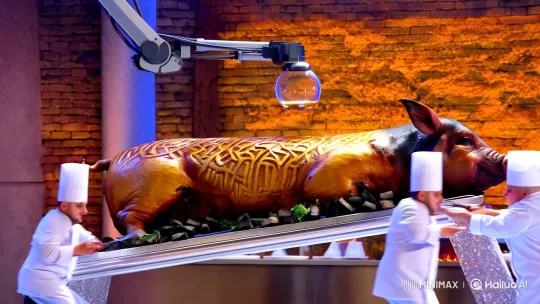 Futuristic Roast Pig Showcases Culinary Artistry – AI Generated Video | Hailuo AI